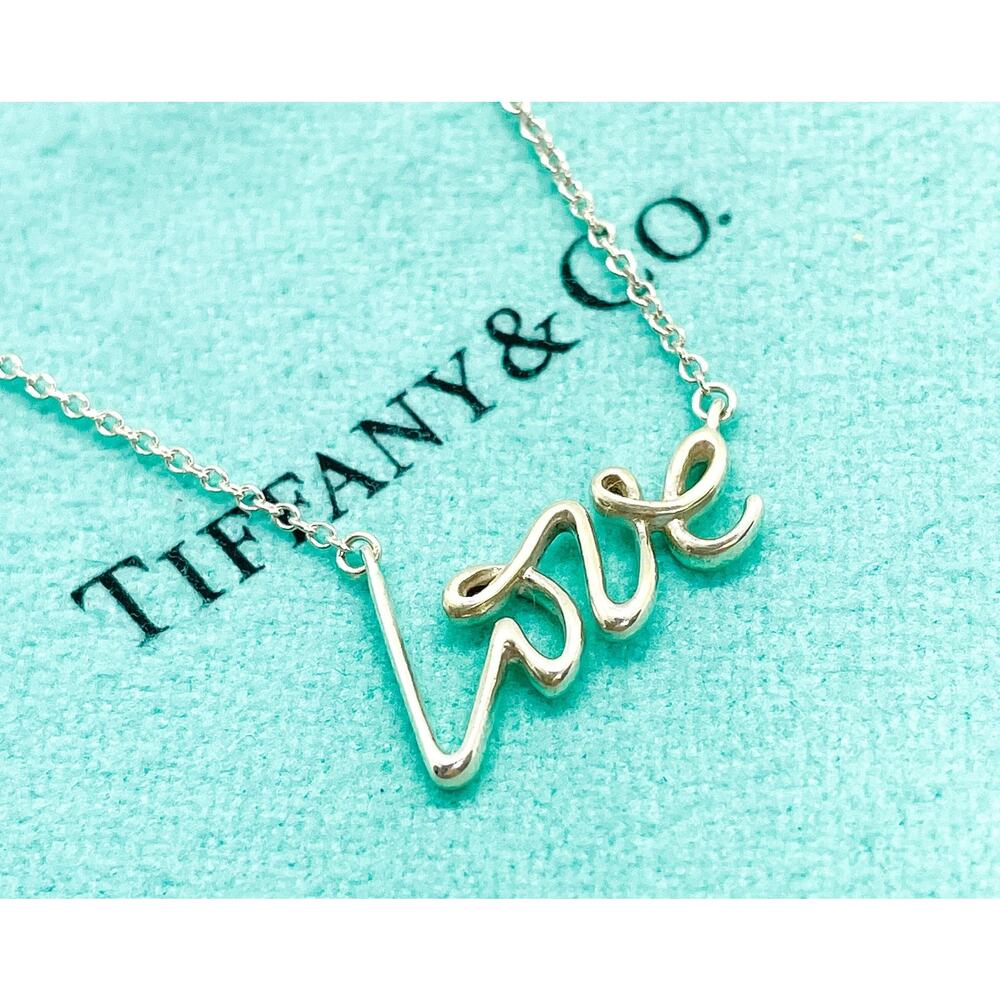 Tiffany & Co Paloma Picasso Graffiti Love Pendant Necklace Sterling Silver 16" - Picture 7 of 10
